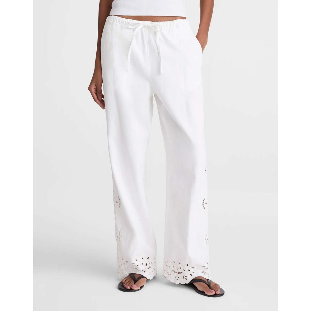 Madewell Embroidered Denim Pull-On Pants Tile White Large NWT